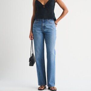 Abercrombie Curve Love High Rise Loose Jean, medium blue, size 24L